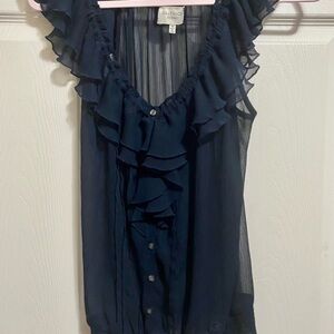Gilly Hicks Navy Ruffle Top